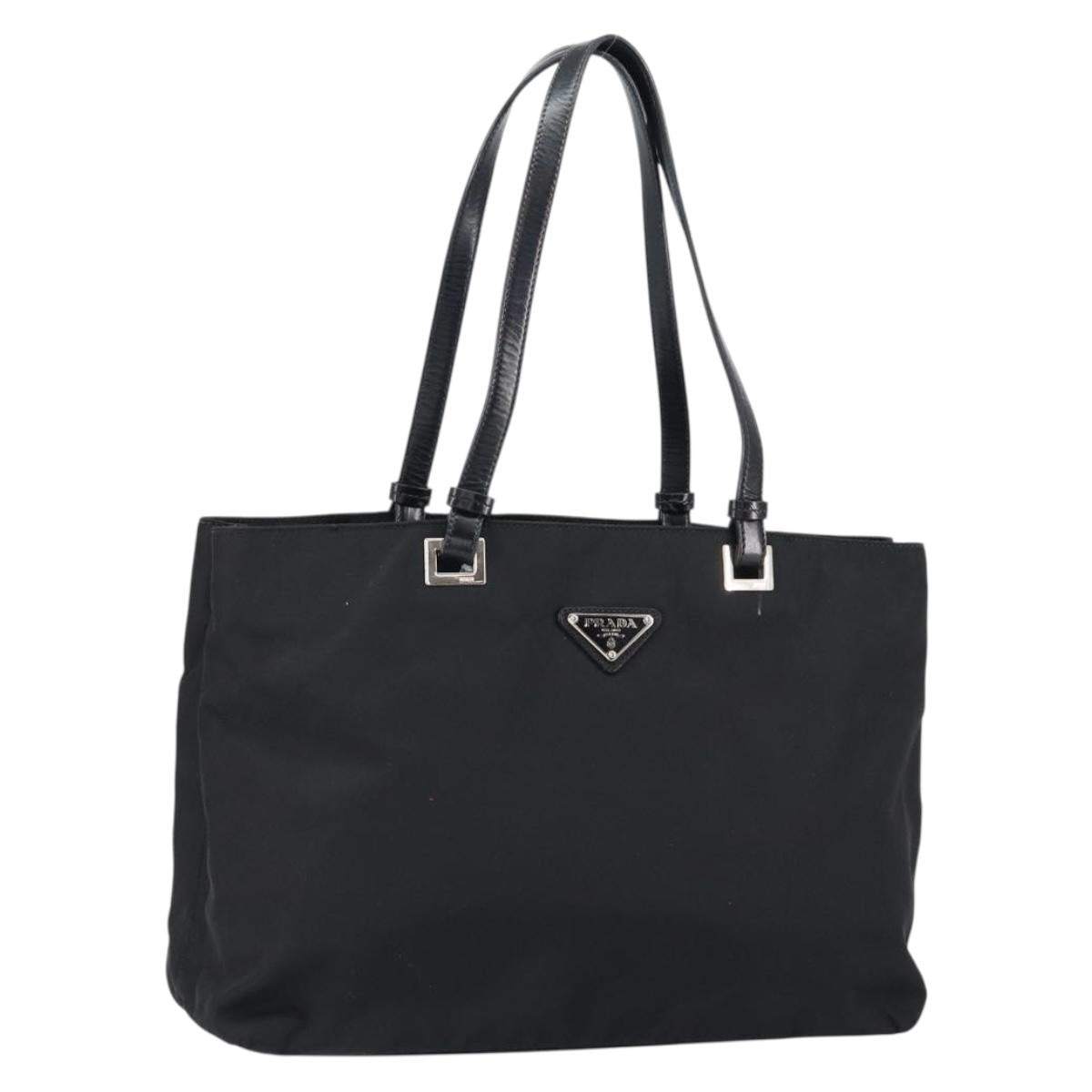 PRADA Tote Bag Nylon Black Silver Auth 148430