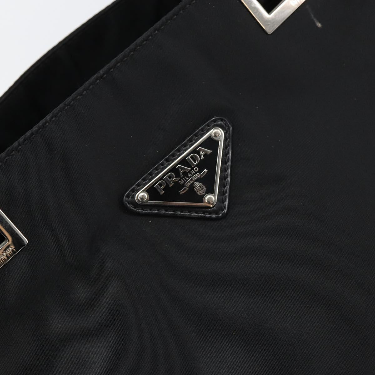 PRADA Tote Bag Nylon Black Silver Auth 148430