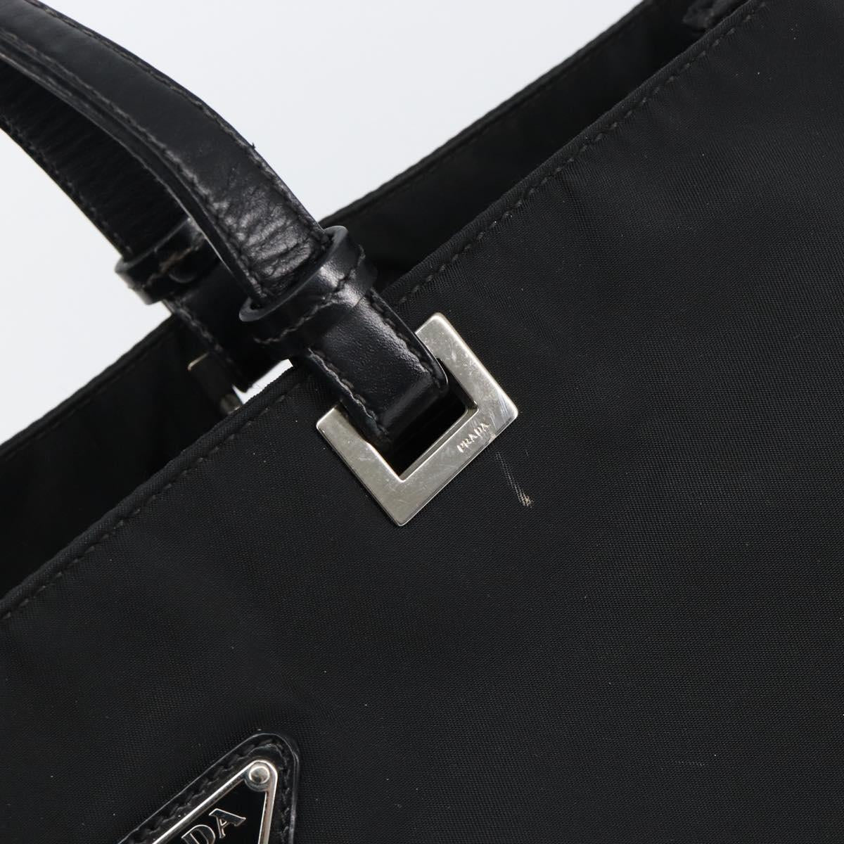PRADA Tote Bag Nylon Black Silver Auth 148430