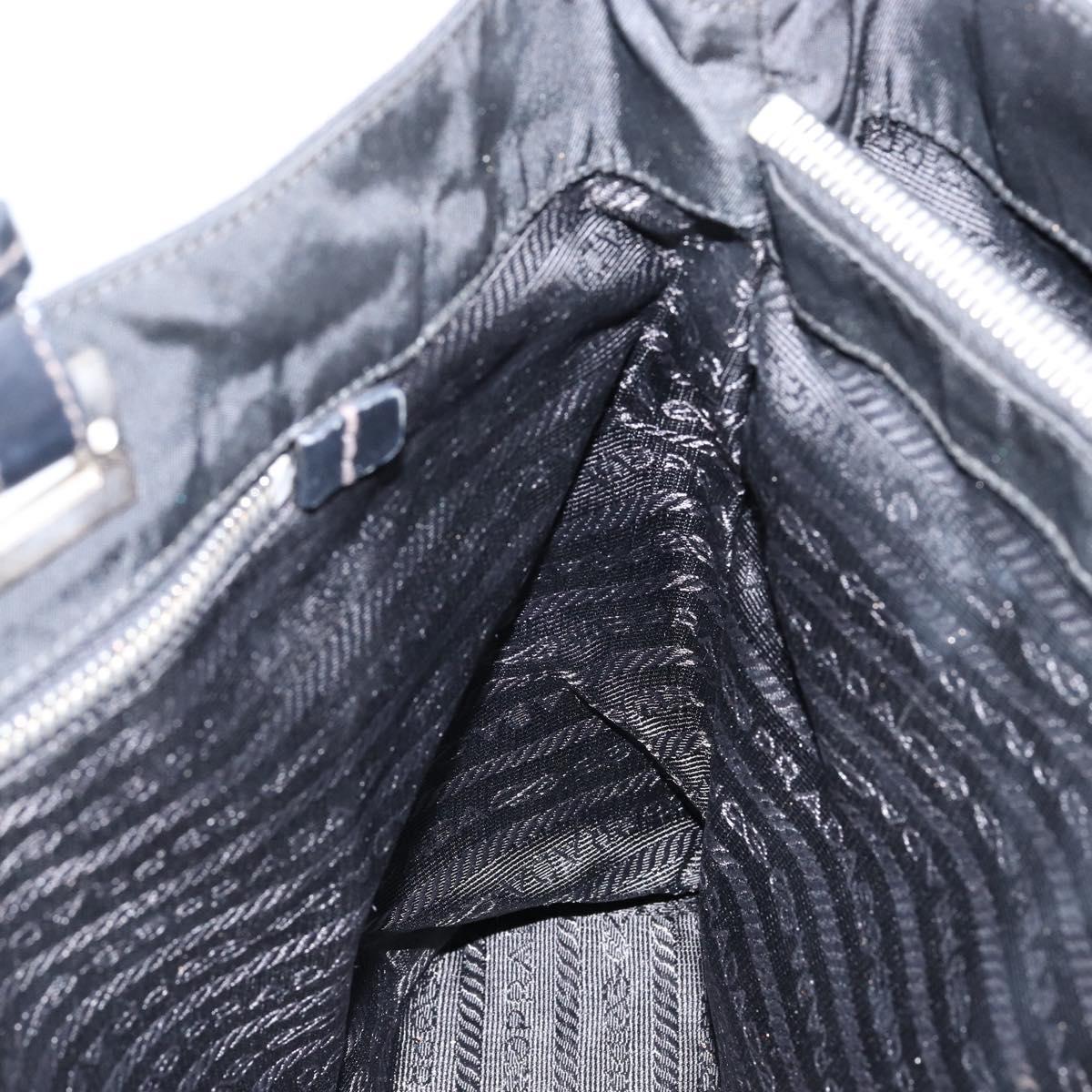 PRADA Tote Bag Nylon Black Silver Auth 148430