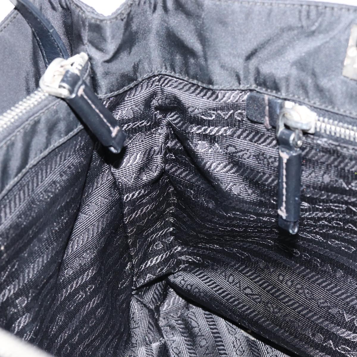 PRADA Tote Bag Nylon Black Silver Auth 148430