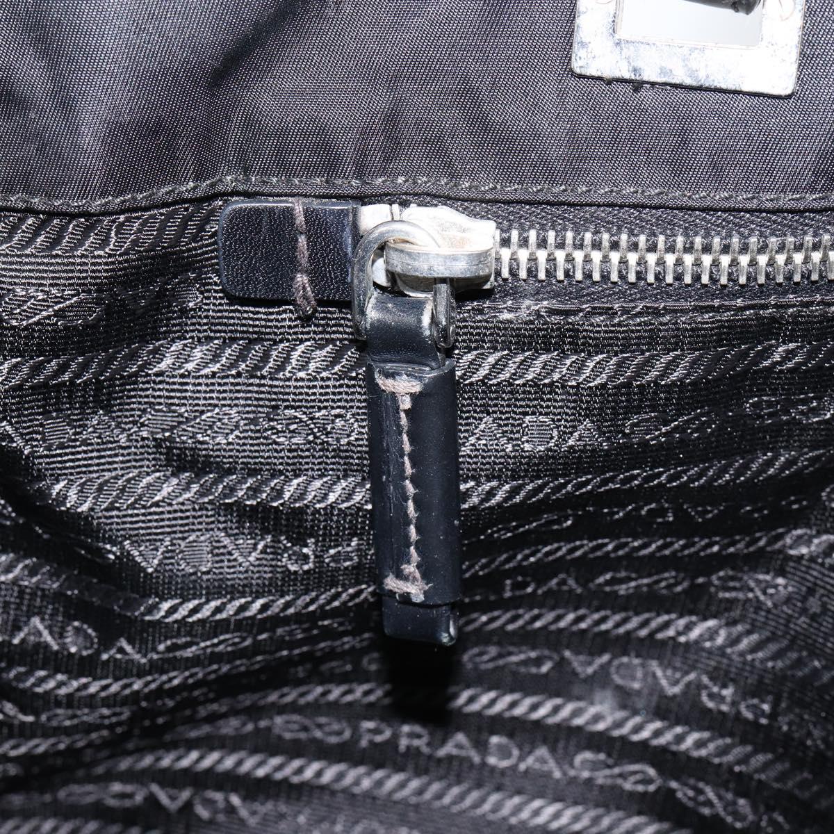 PRADA Tote Bag Nylon Black Silver Auth 148430