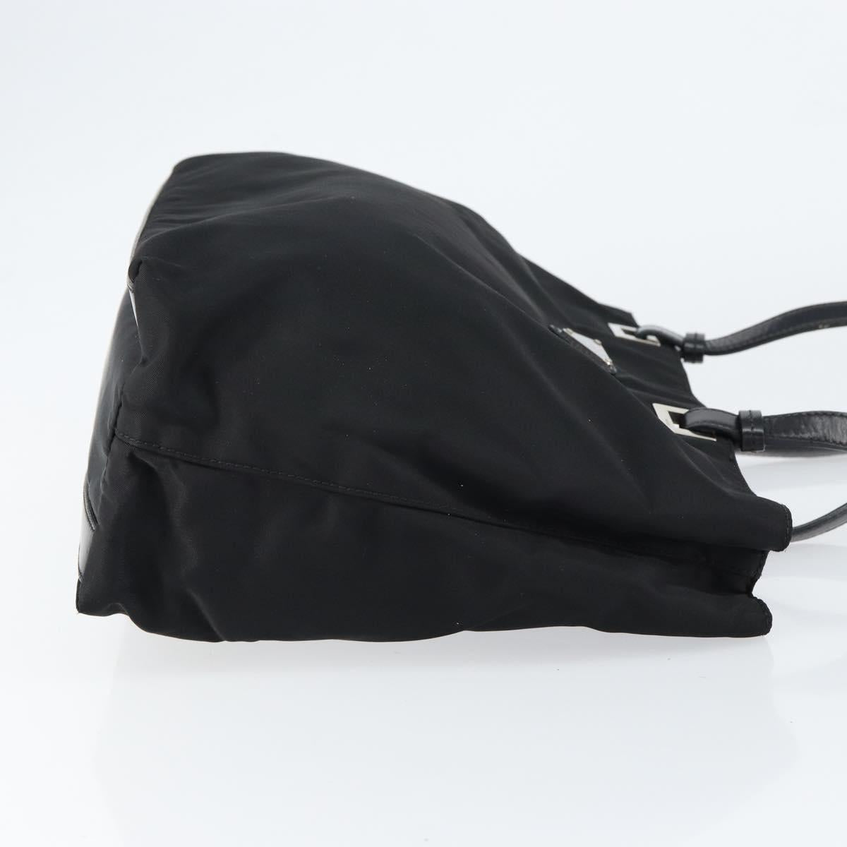 PRADA Tote Bag Nylon Black Silver Auth 148430