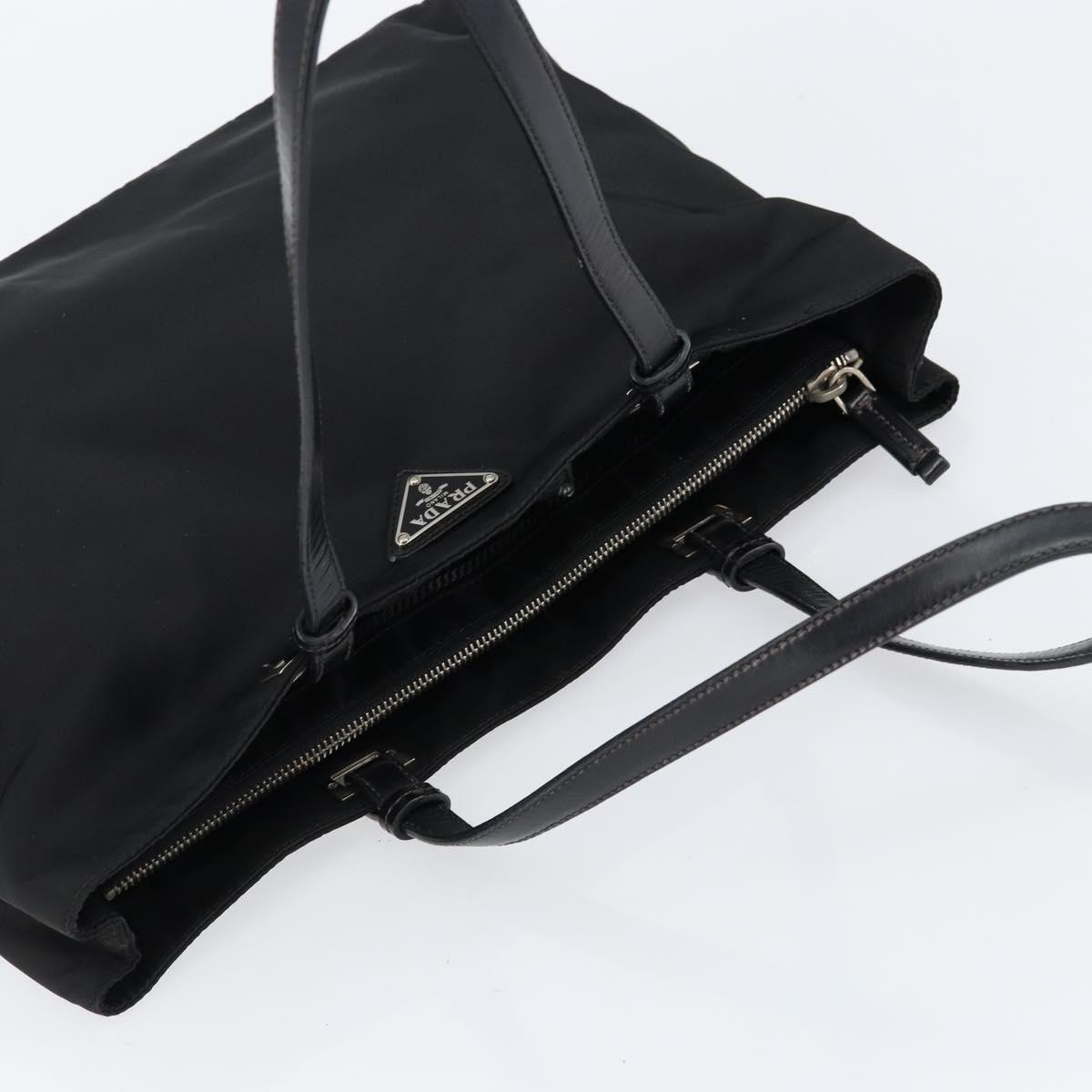PRADA Tote Bag Nylon Black Silver Auth 148430