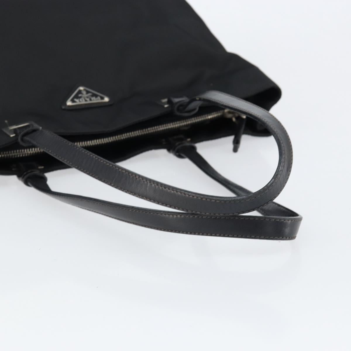 PRADA Tote Bag Nylon Black Silver Auth 148430