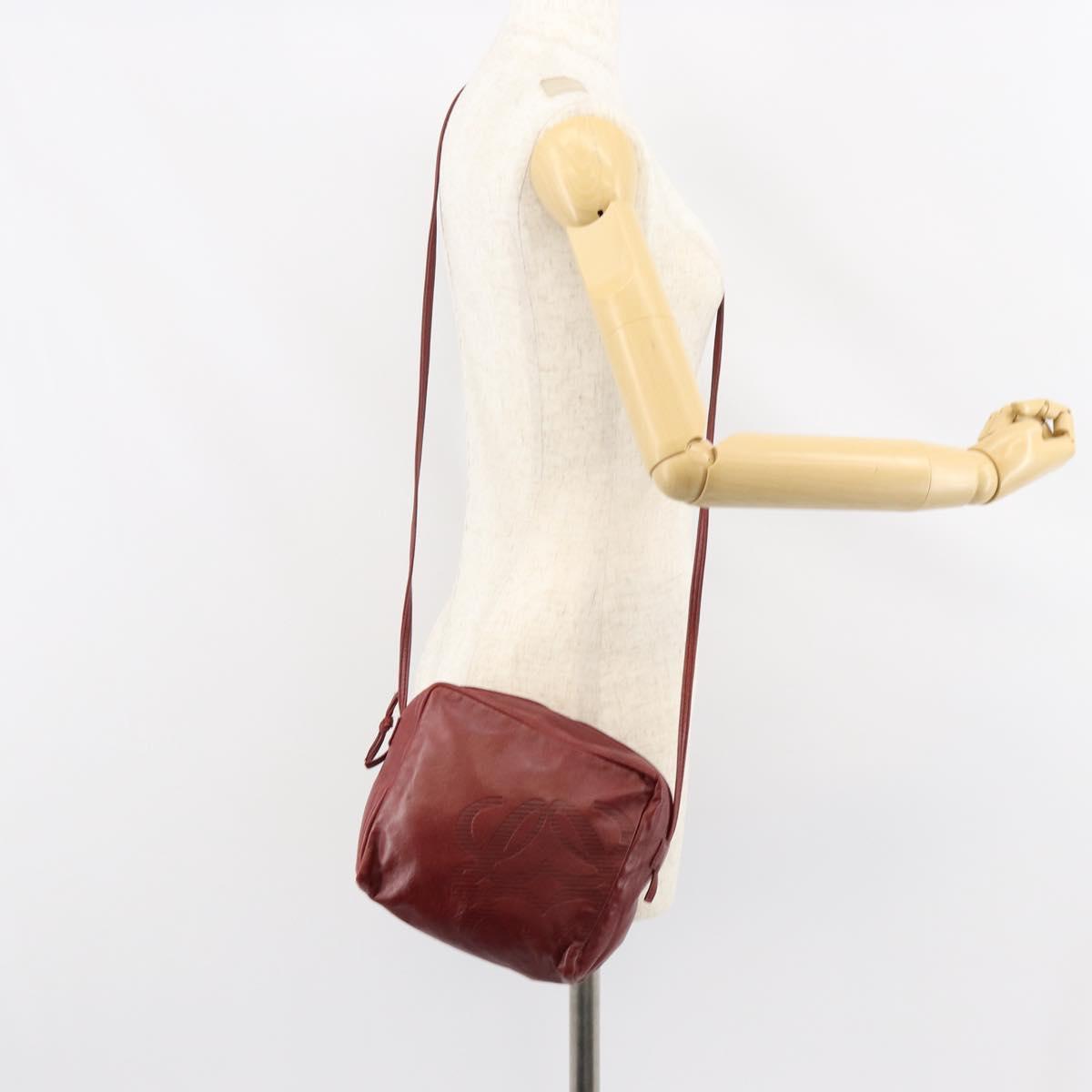 LOEWE Anagram Shoulder Bag Leather Bordeaux Auth 148431