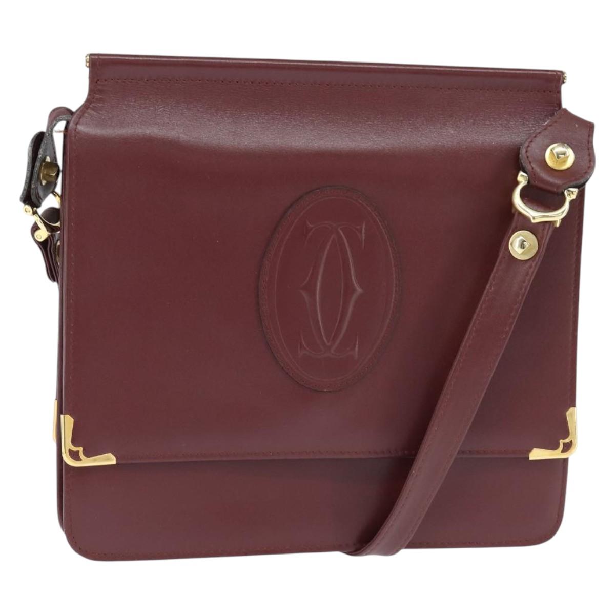 CARTIER Must Line Shoulder Bag Leather Bordeaux Gold Auth 148432