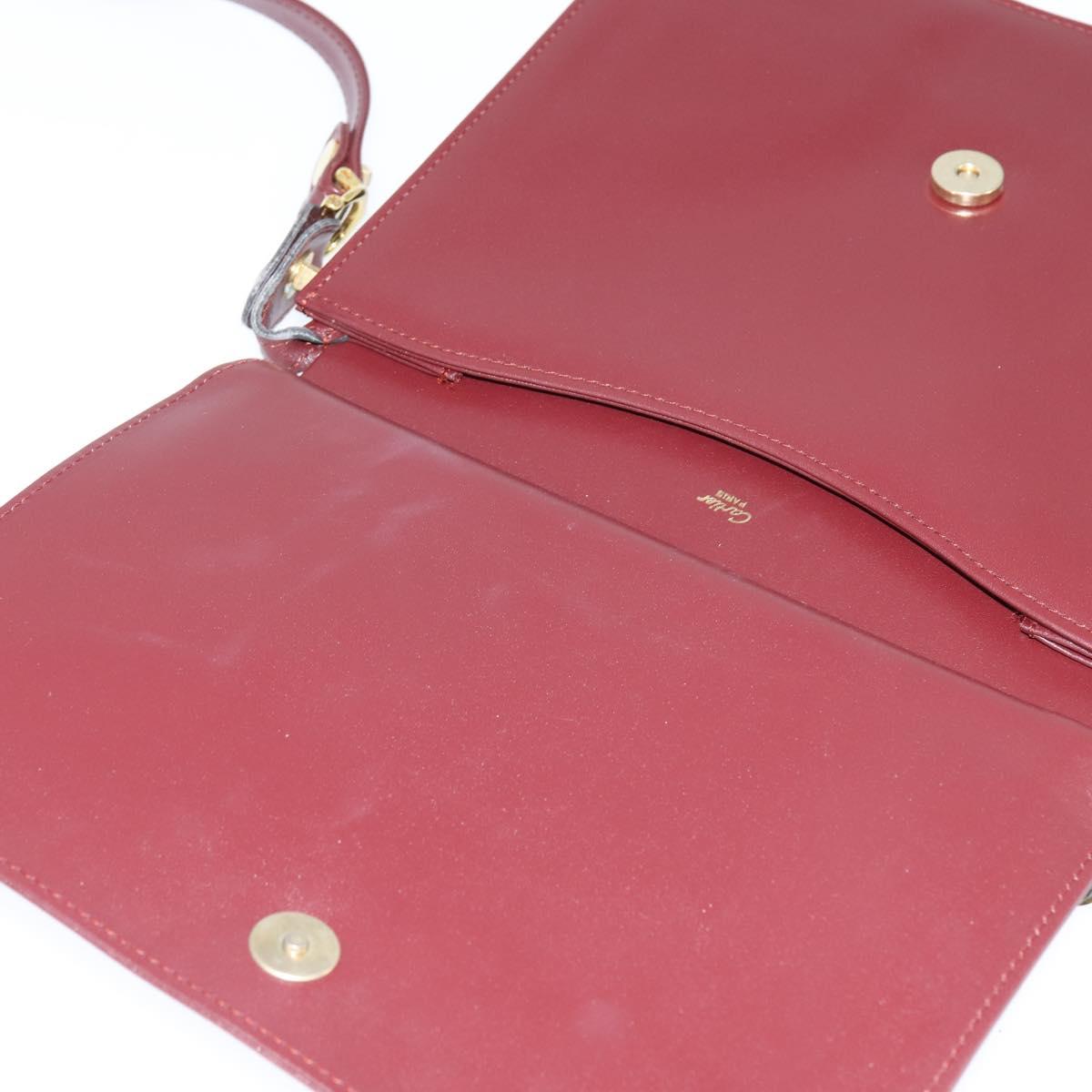 CARTIER Must Line Shoulder Bag Leather Bordeaux Gold Auth 148432