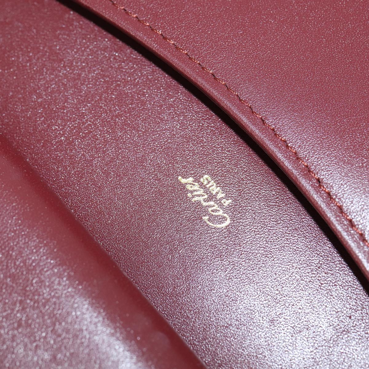 CARTIER Must Line Shoulder Bag Leather Bordeaux Gold Auth 148432