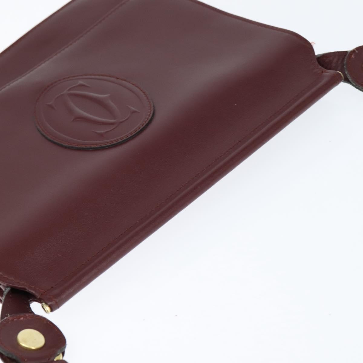CARTIER Must Line Shoulder Bag Leather Bordeaux Gold Auth 148432