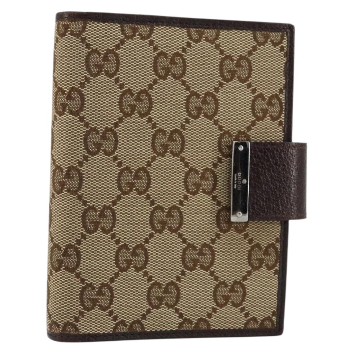 GUCCI GG Canvas Day Planner Cover Beige Silver 115240 Auth 148437