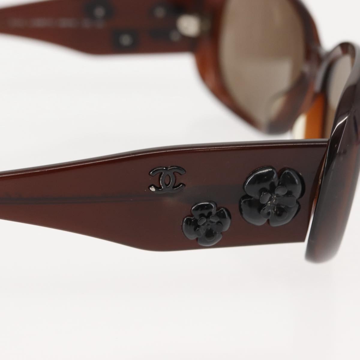 CHANEL Camelia Sunglasses plastic Brown CC Auth 148447