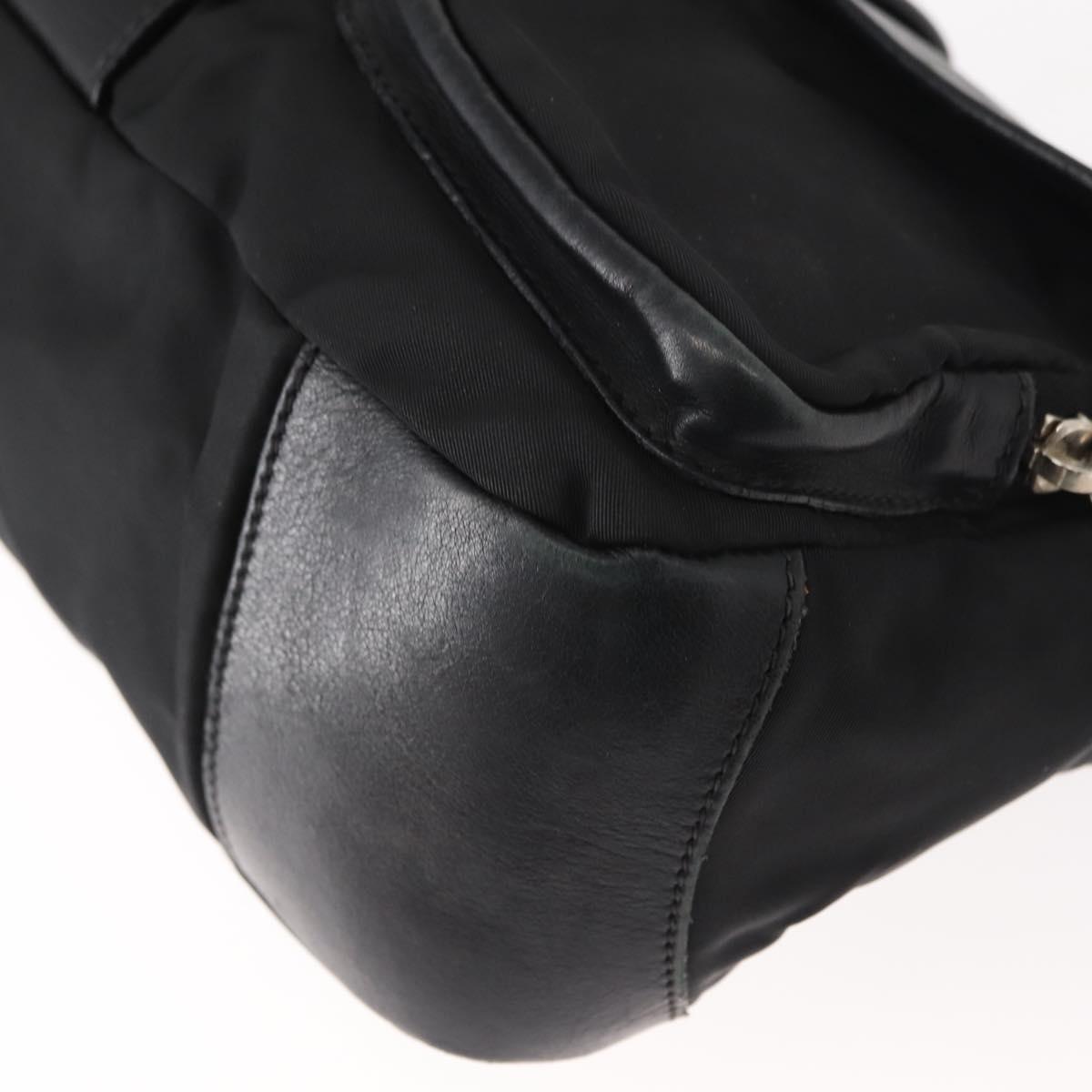 PRADA Shoulder Bag Nylon Black Silver Auth 148452
