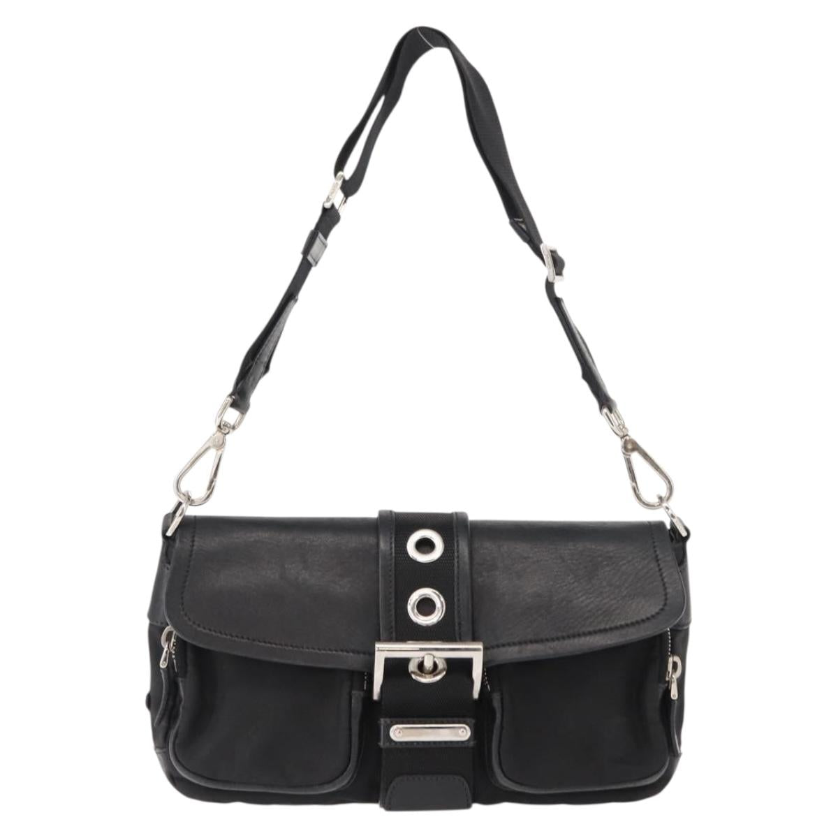 PRADA Shoulder Bag Nylon Black Silver Auth 148452