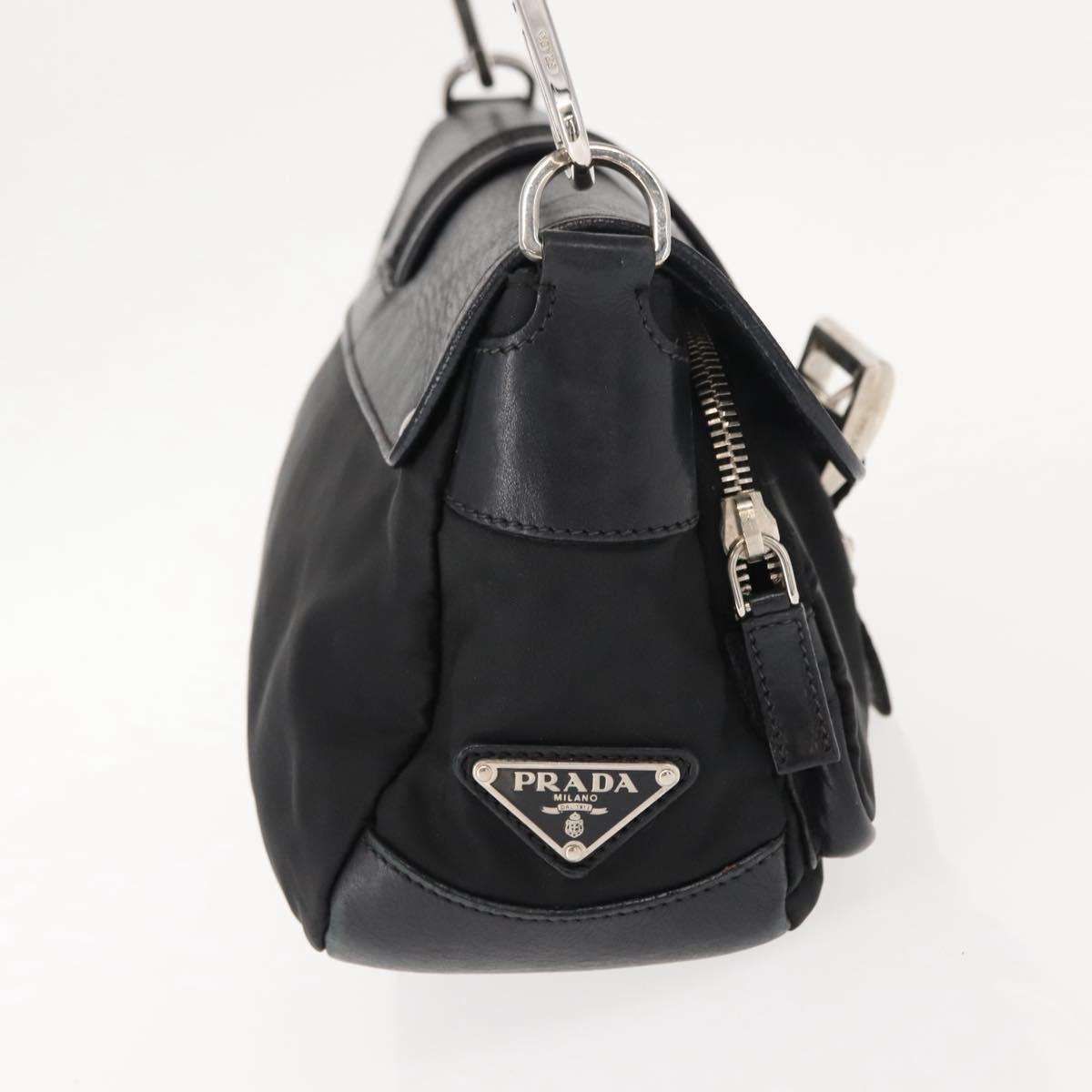 PRADA Shoulder Bag Nylon Black Silver Auth 148452