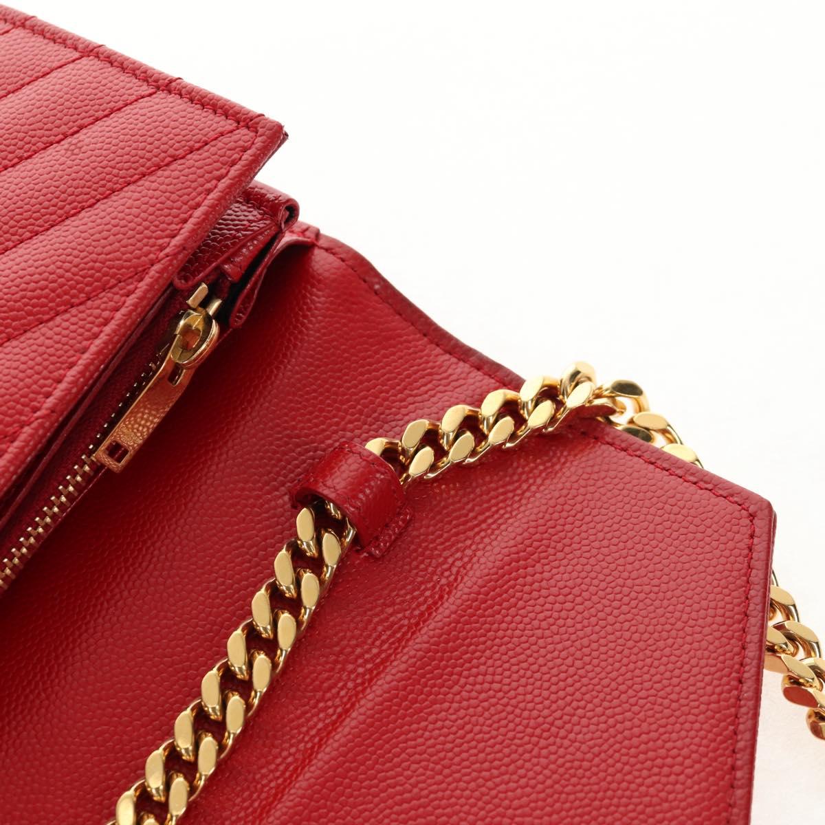 SAINT LAURENT Chain Cassandra Shoulder Bag Caviar Skin Red Gold Auth 148456M