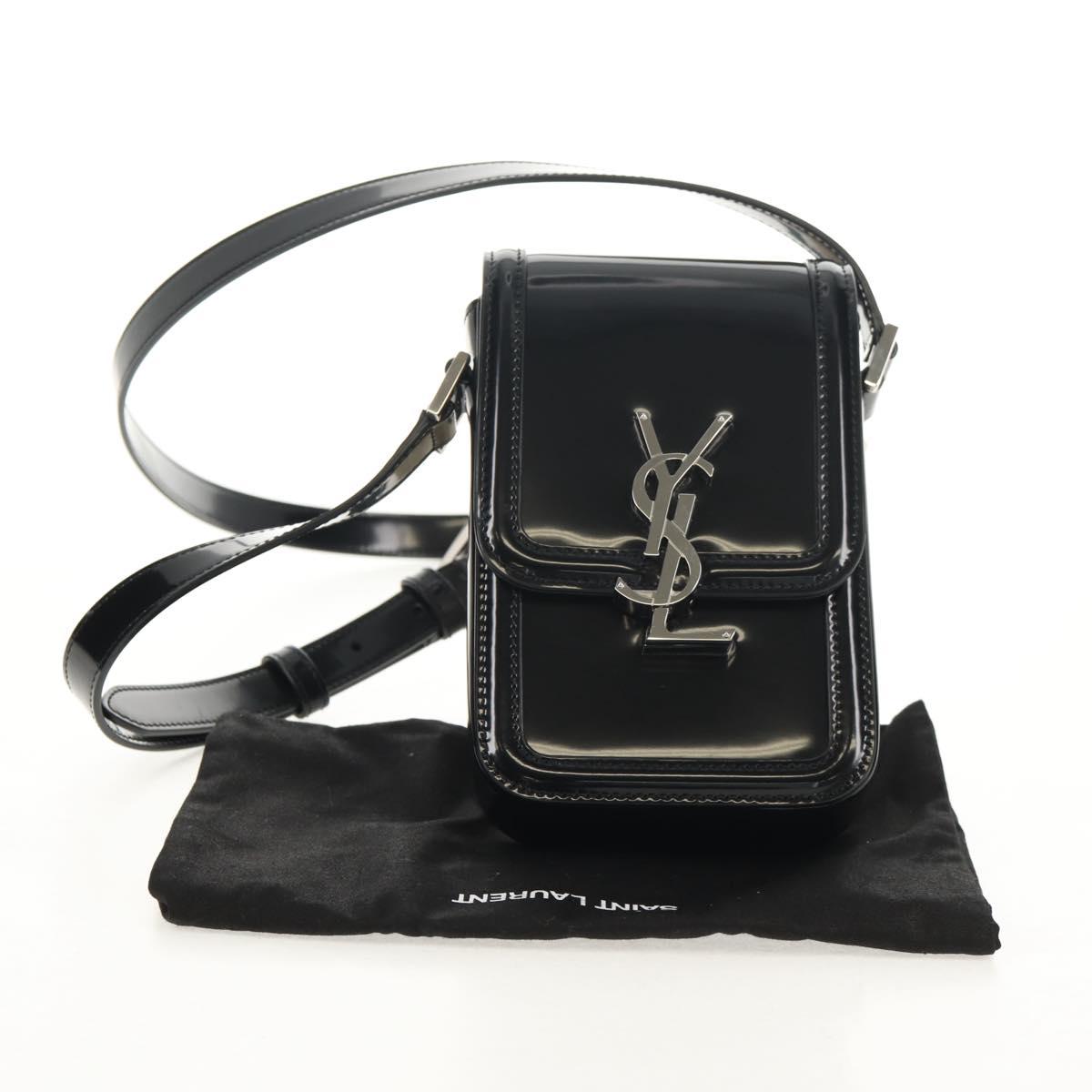 SAINT LAURENT Solferino Shoulder Bag Patent leather Black Silver Auth 148457SAM