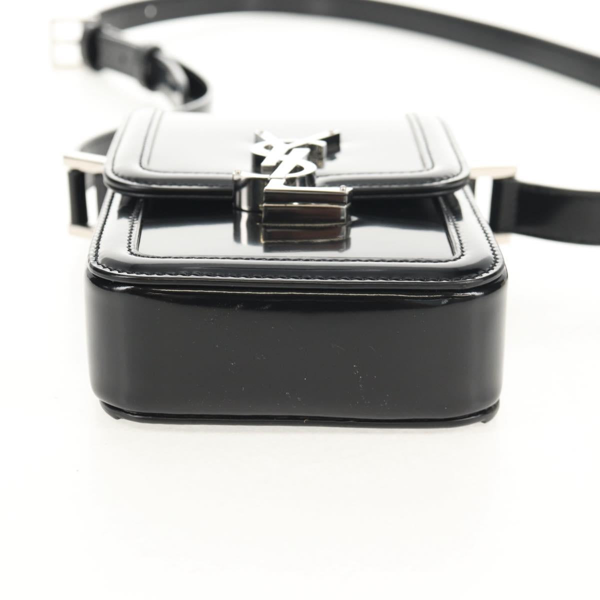 SAINT LAURENT Solferino Shoulder Bag Patent leather Black Silver Auth 148457SAM