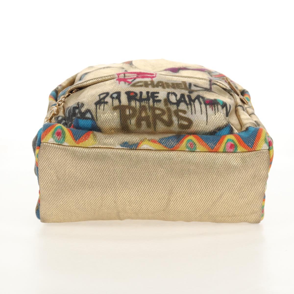 CHANEL Graffiti Backpack Canvas Gold CC Auth 148460SAM