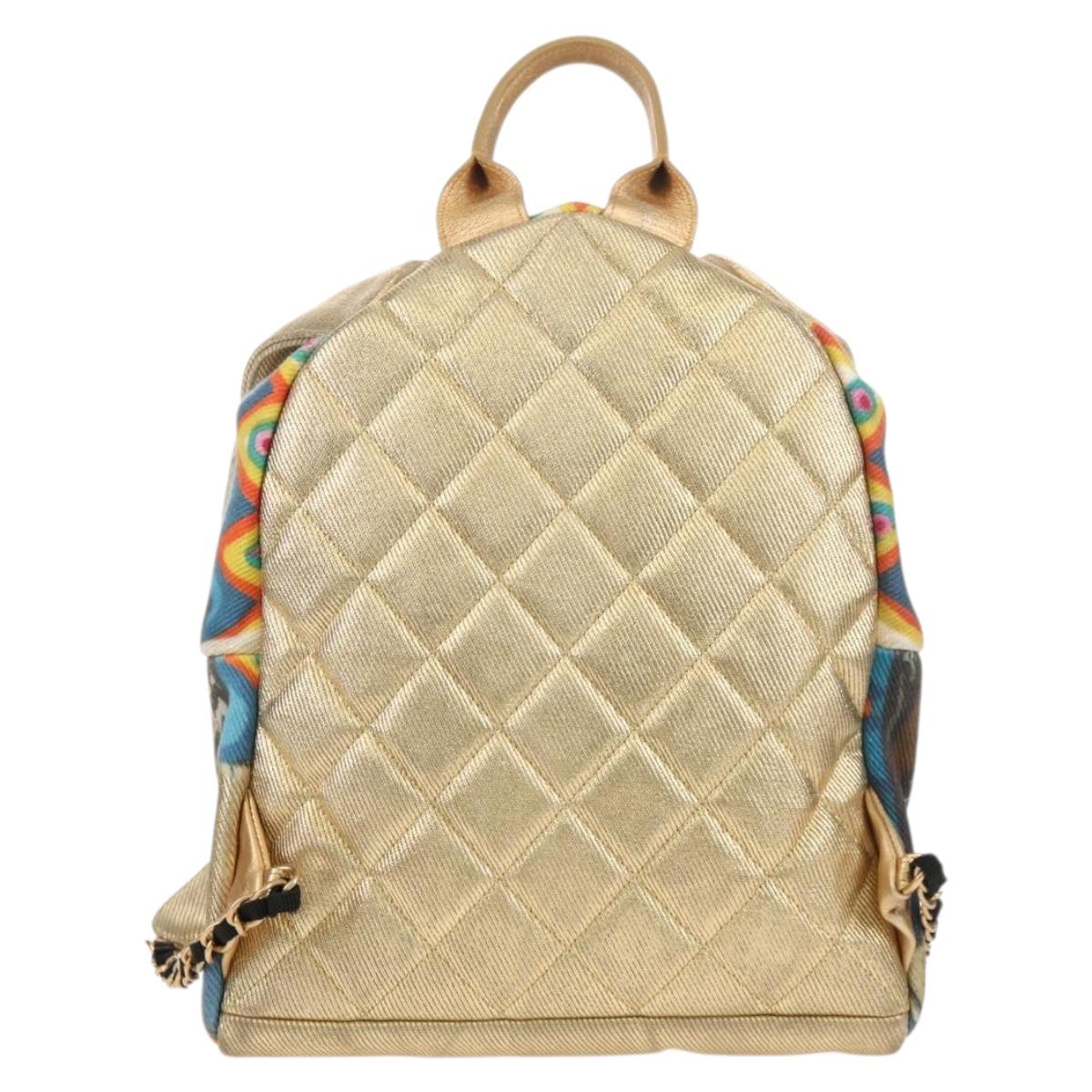 CHANEL Graffiti Backpack Canvas Gold CC Auth 148460SAM