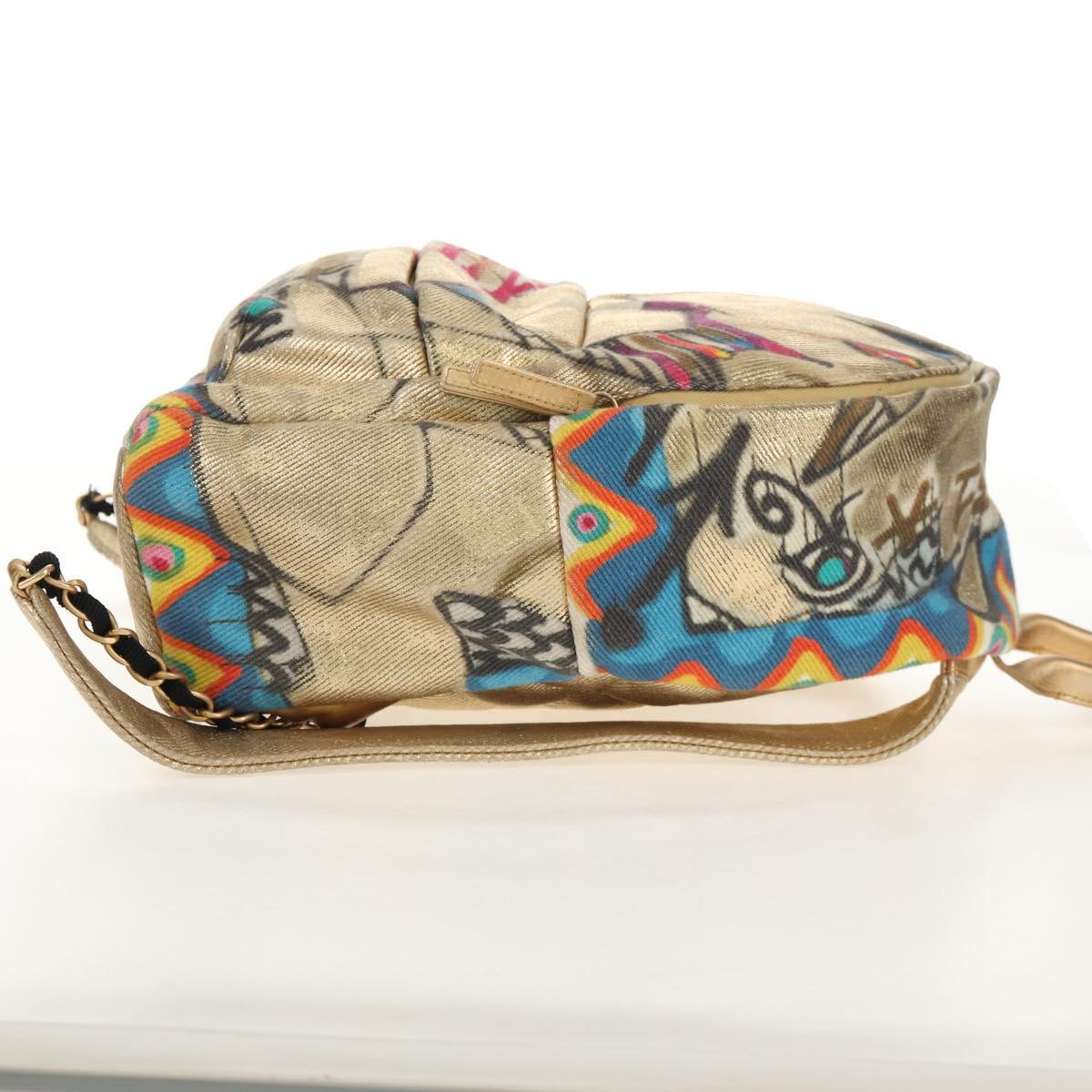CHANEL Graffiti Backpack Canvas Gold CC Auth 148460SAM