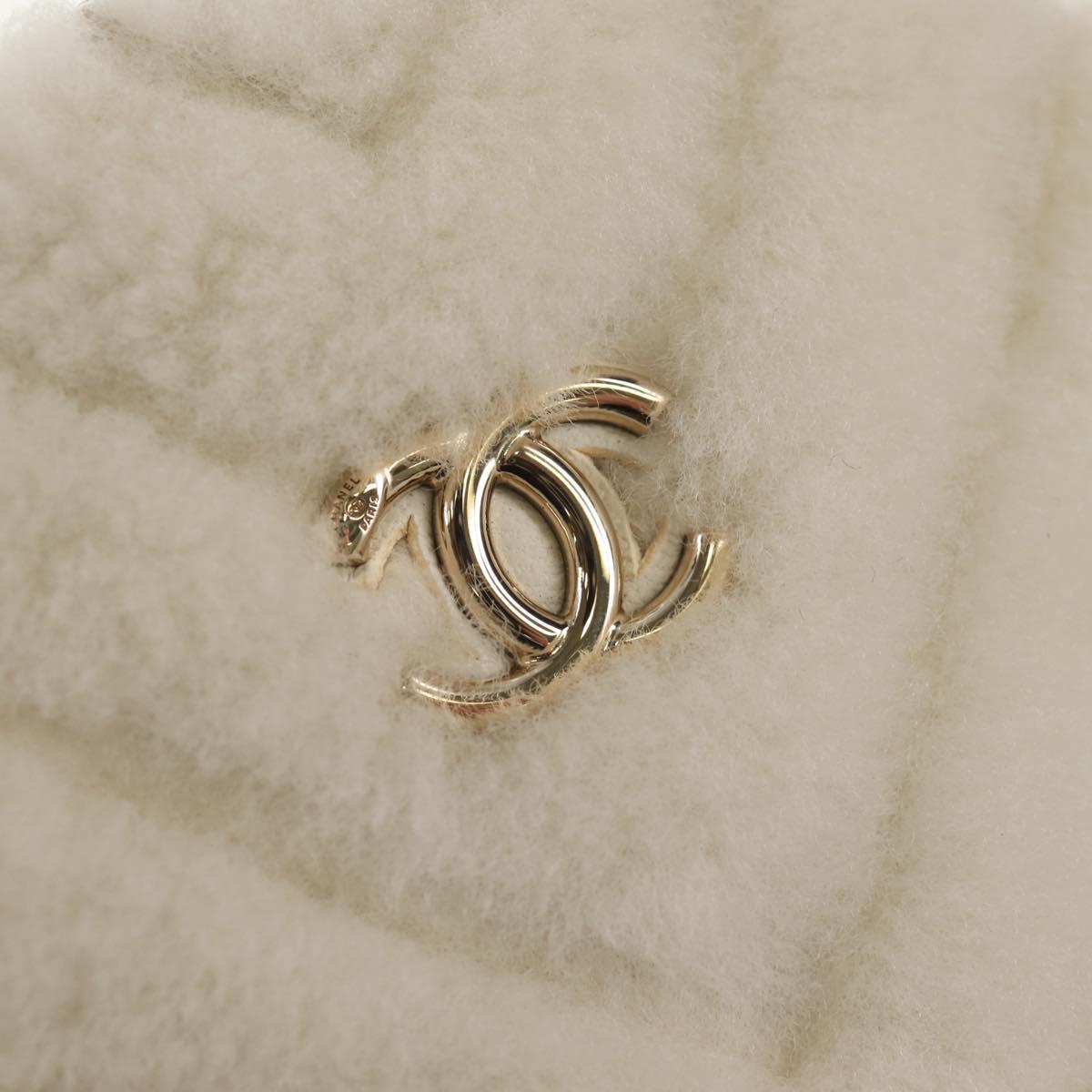 CHANEL V Stitch Chain Shoulder Bag Mouton White Gold CC Auth 148461AM