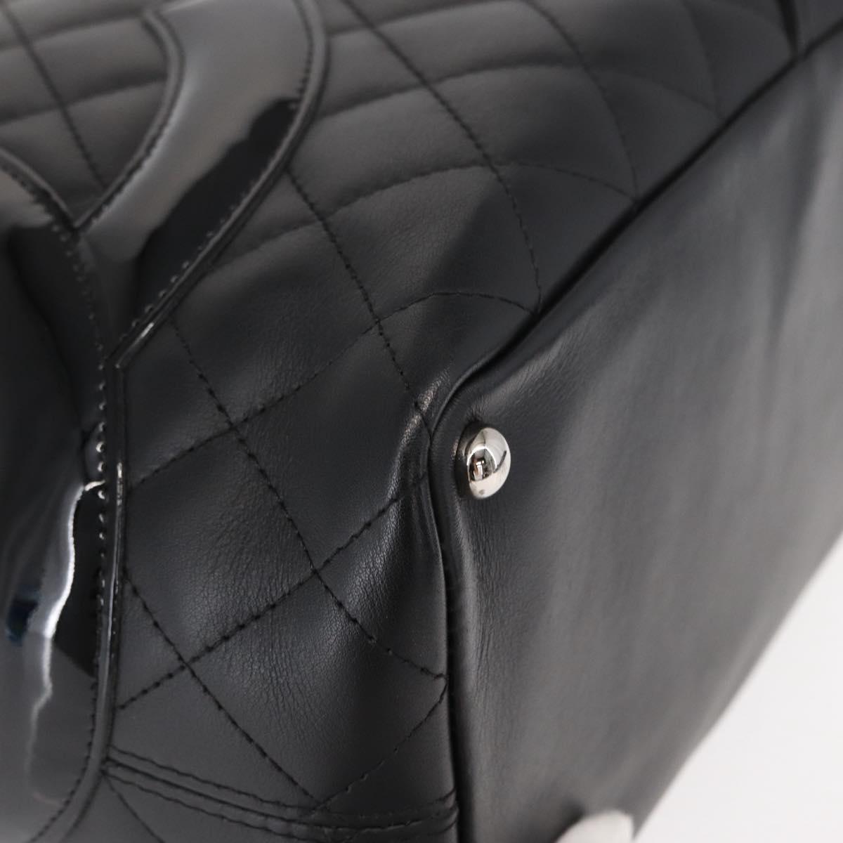 CHANEL Cambon Line Matelasse Tote Bag Leather Black Silver CC Auth 148463SAV