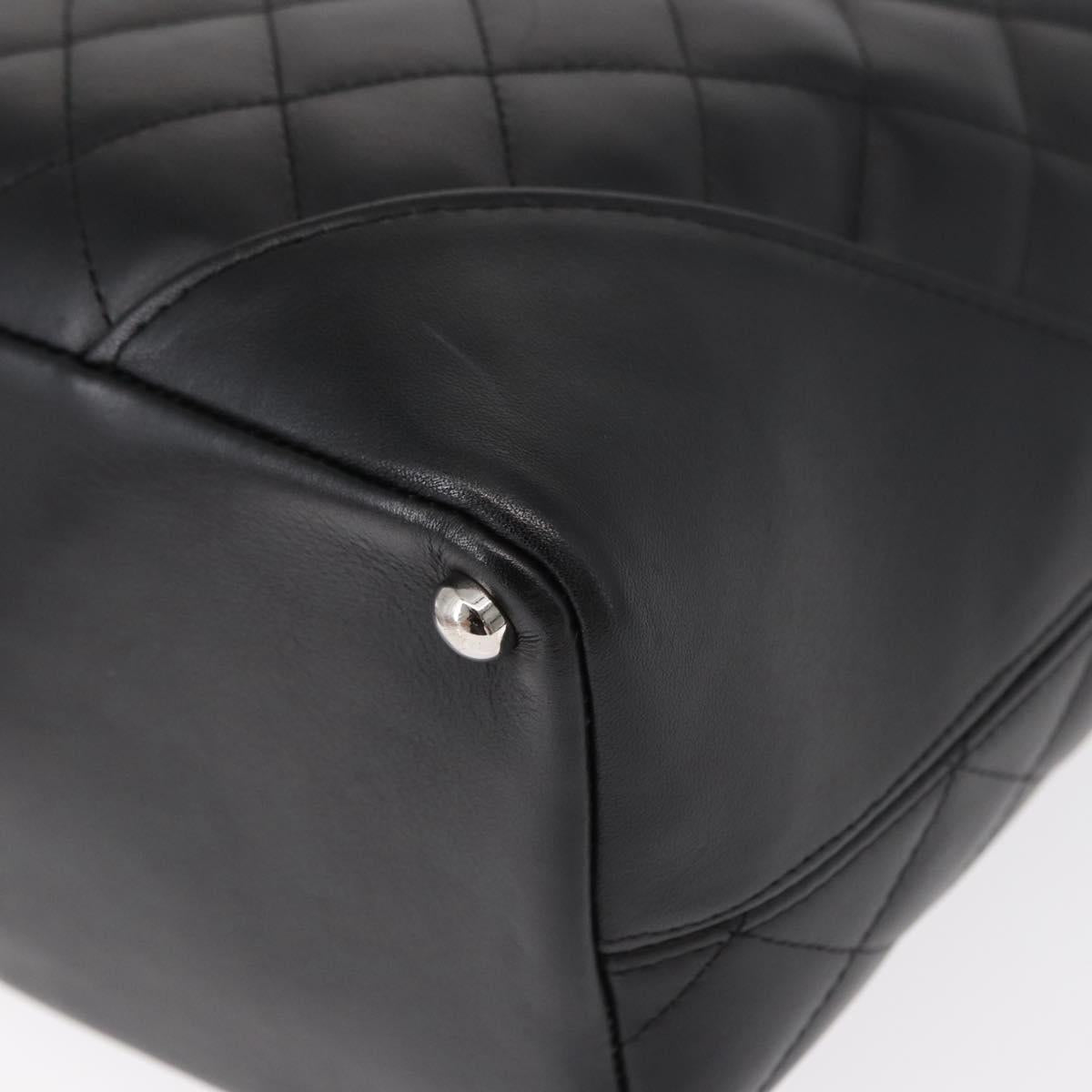 CHANEL Cambon Line Matelasse Tote Bag Leather Black Silver CC Auth 148463SAV