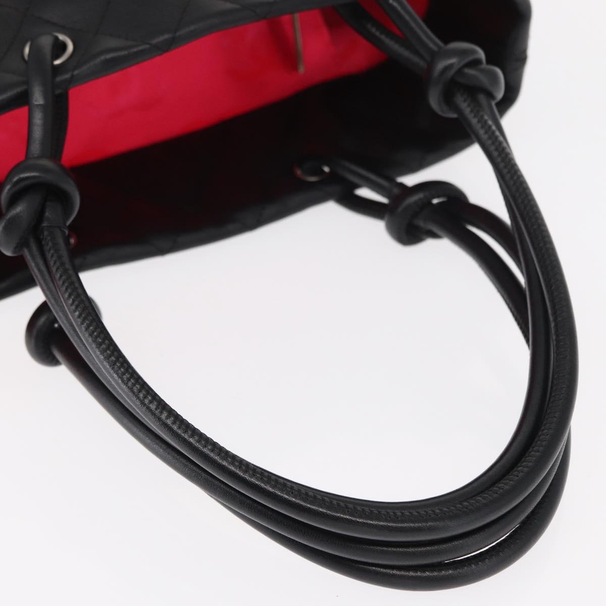 CHANEL Cambon Line Matelasse Tote Bag Leather Black Silver CC Auth 148463SAV