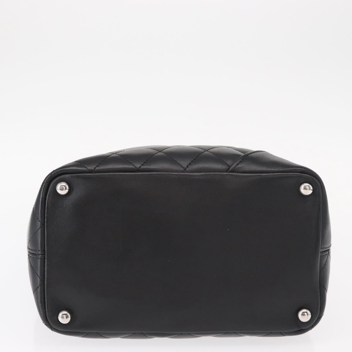 CHANEL Cambon Line Matelasse Tote Bag Leather Black Silver CC Auth 148463SAV