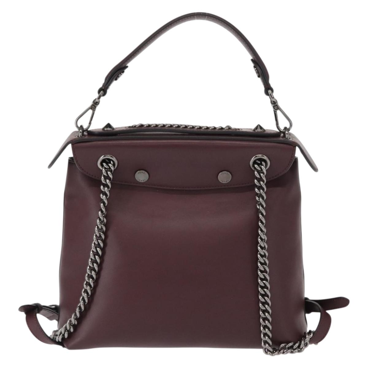 FENDI Back To School Backpack Leather 2way Bordeaux Silver Auth 148468