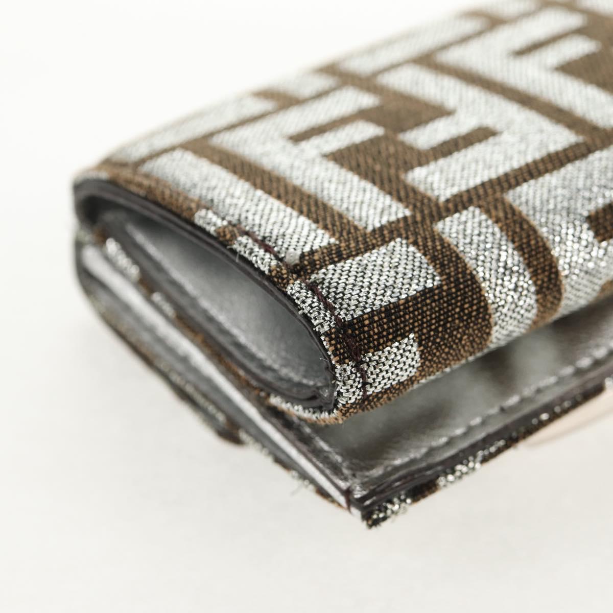 FENDI Zucca Canvas Baguette Wallet Silver Brown Auth 148473M