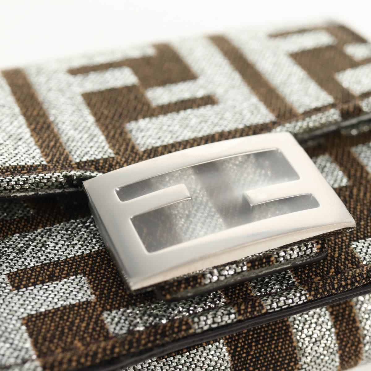 FENDI Zucca Canvas Baguette Wallet Silver Brown Auth 148473M