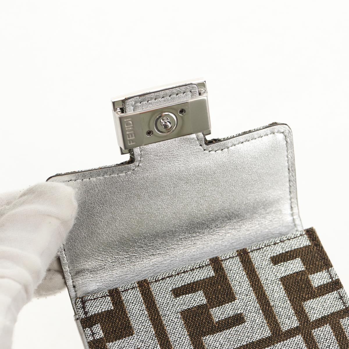 FENDI Zucca Canvas Baguette Wallet Silver Brown Auth 148473M