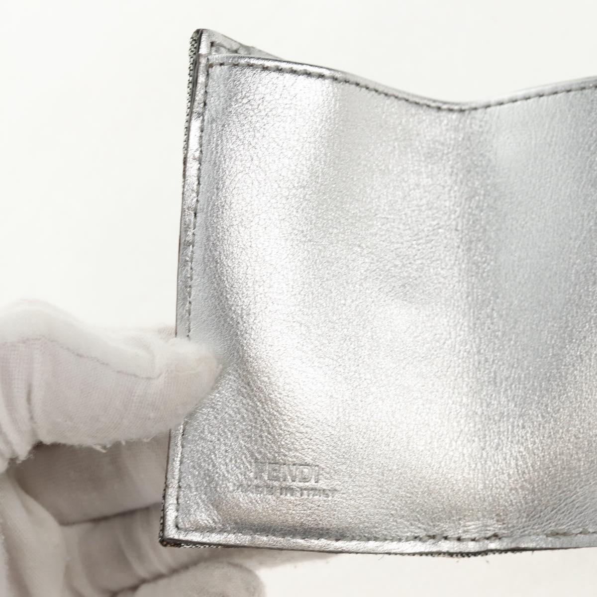 FENDI Zucca Canvas Baguette Wallet Silver Brown Auth 148473M