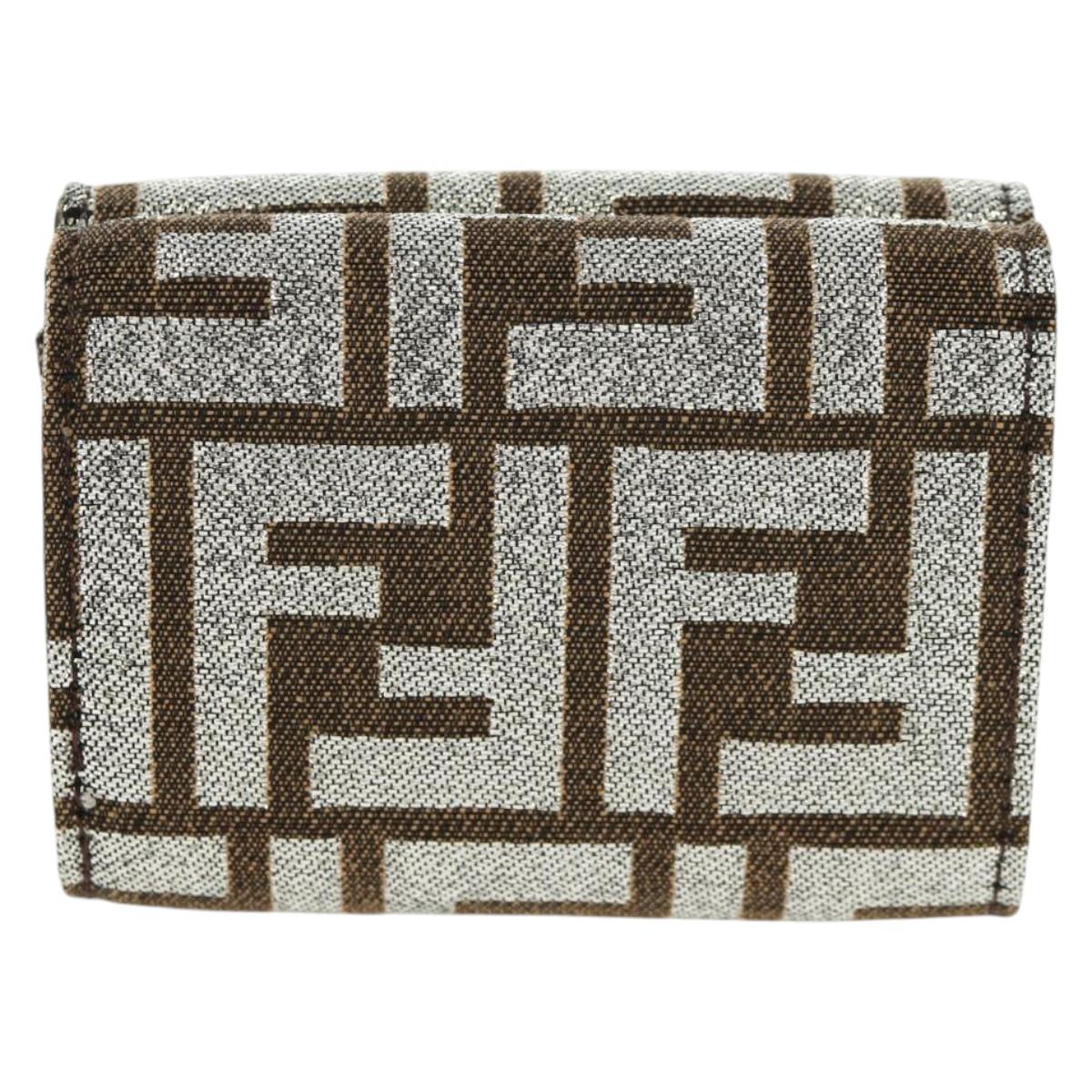 FENDI Zucca Canvas Baguette Wallet Silver Brown Auth 148473M