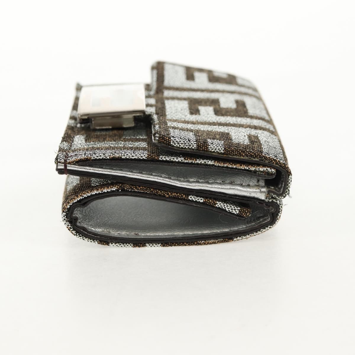 FENDI Zucca Canvas Baguette Wallet Silver Brown Auth 148473M