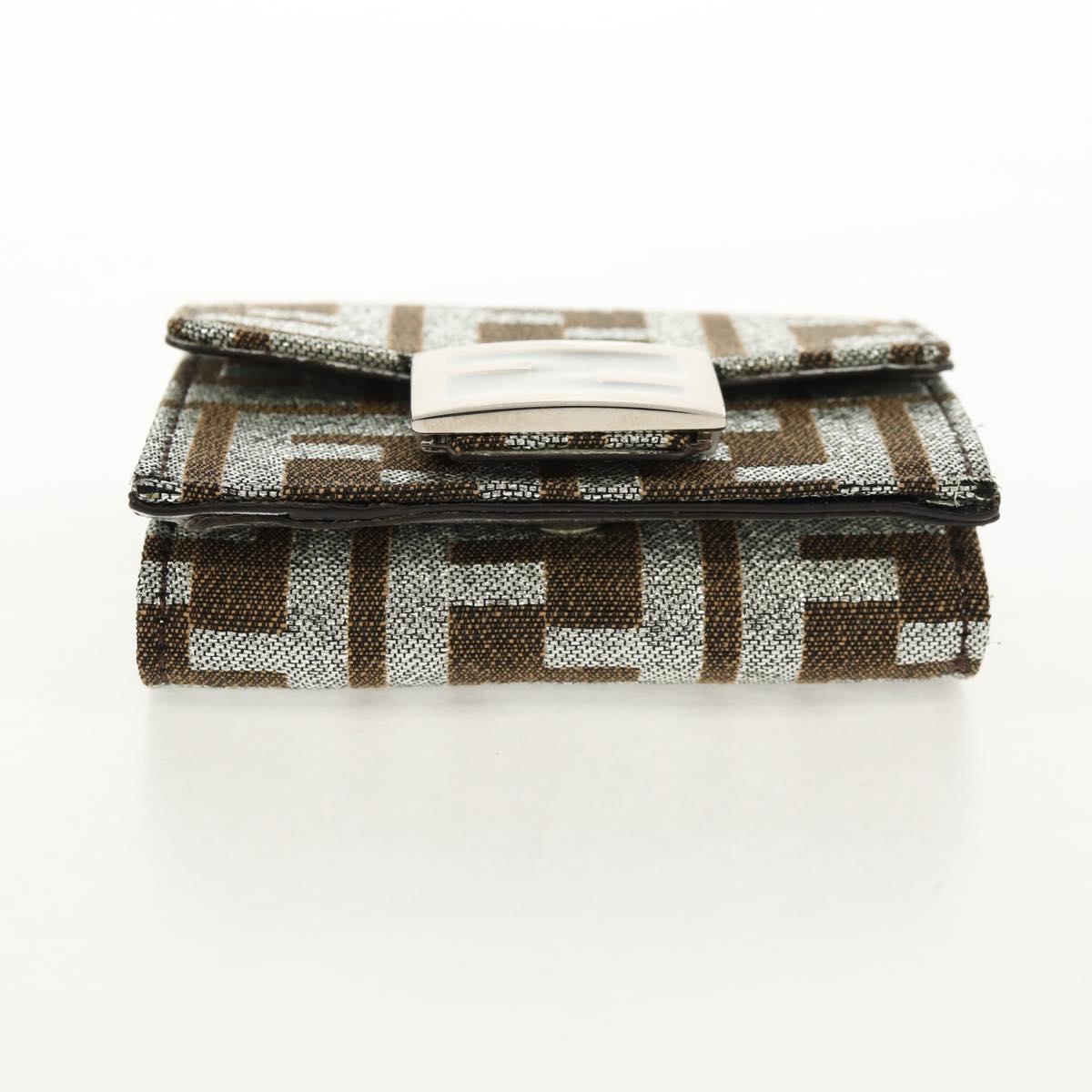 FENDI Zucca Canvas Baguette Wallet Silver Brown Auth 148473M