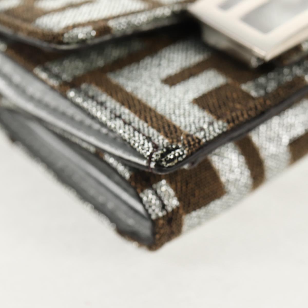FENDI Zucca Canvas Baguette Wallet Silver Brown Auth 148473M