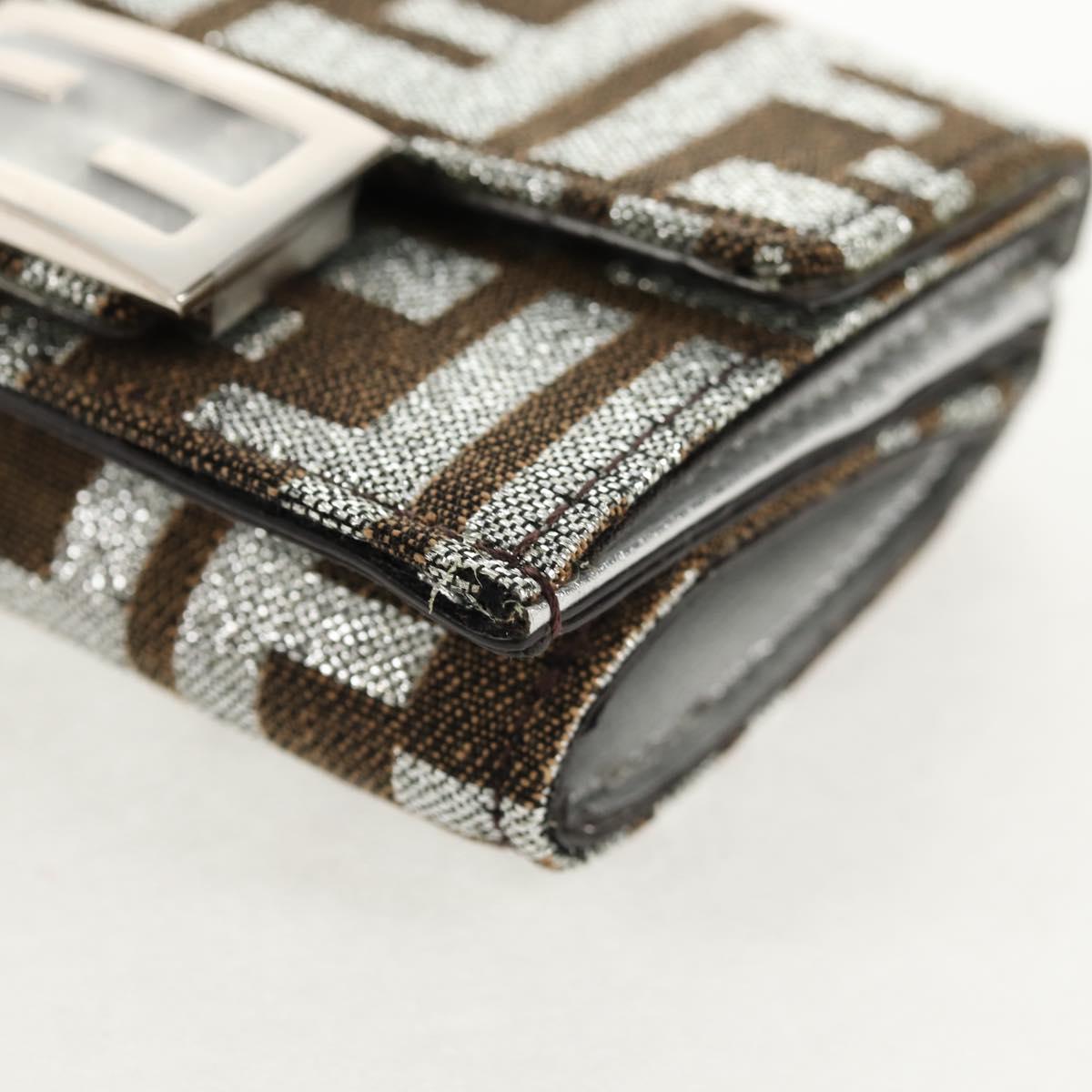 FENDI Zucca Canvas Baguette Wallet Silver Brown Auth 148473M