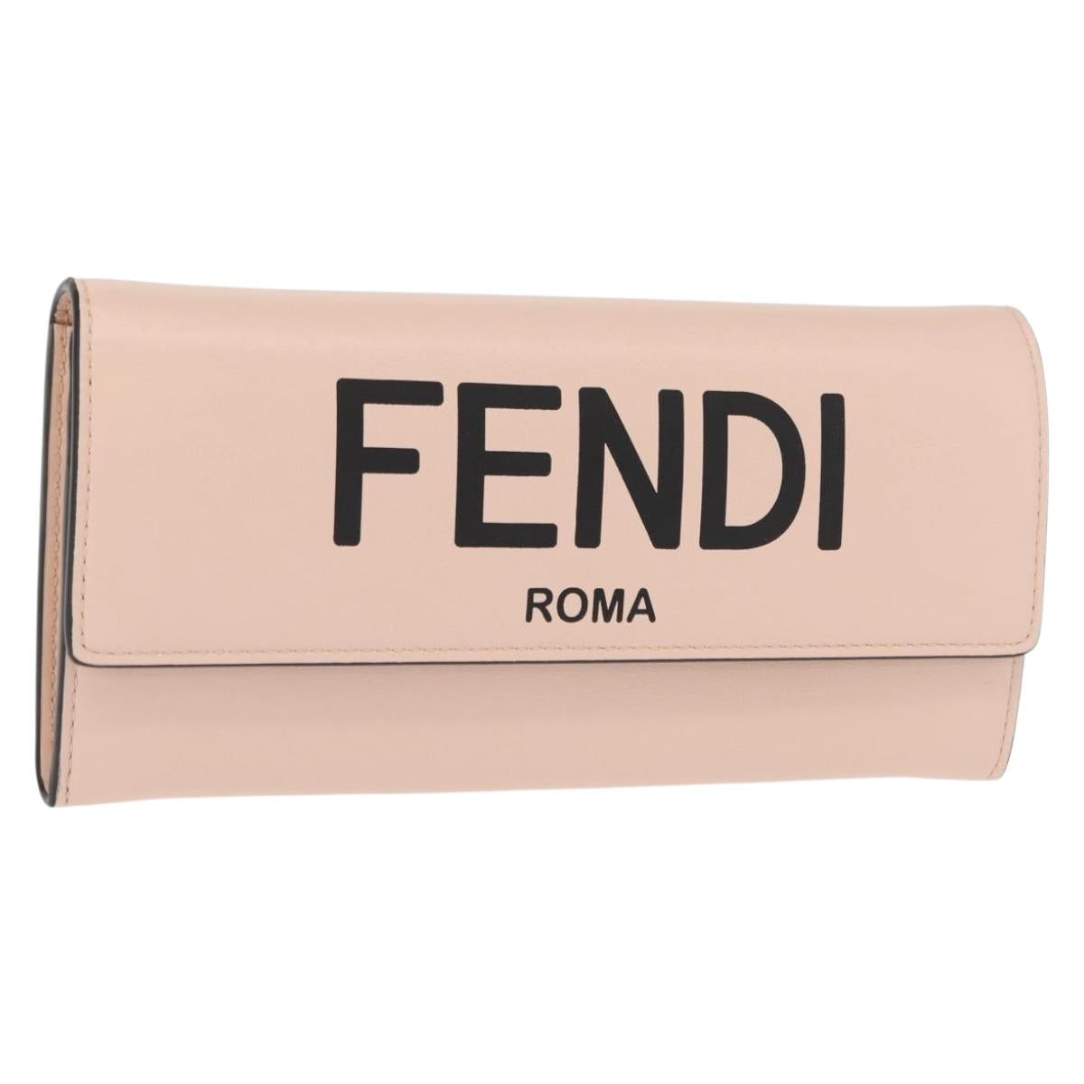 FENDI Long Wallet Leather Pink Gold Auth 148474