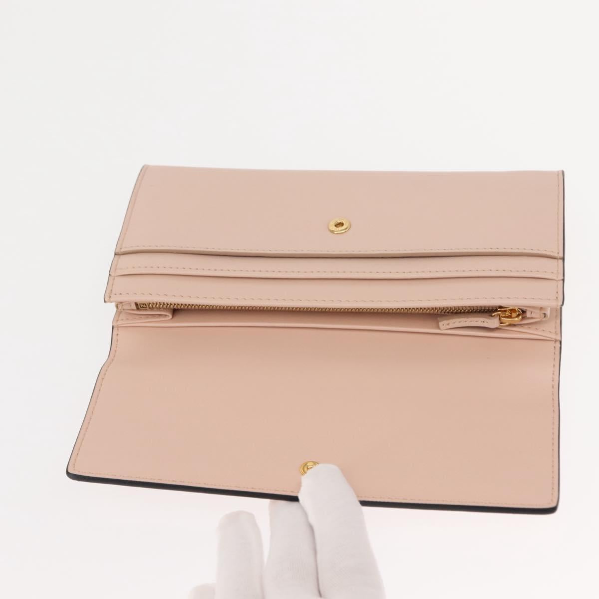 FENDI Long Wallet Leather Pink Gold Auth 148474