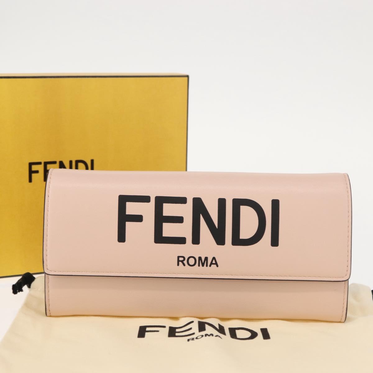 FENDI Long Wallet Leather Pink Gold Auth 148474