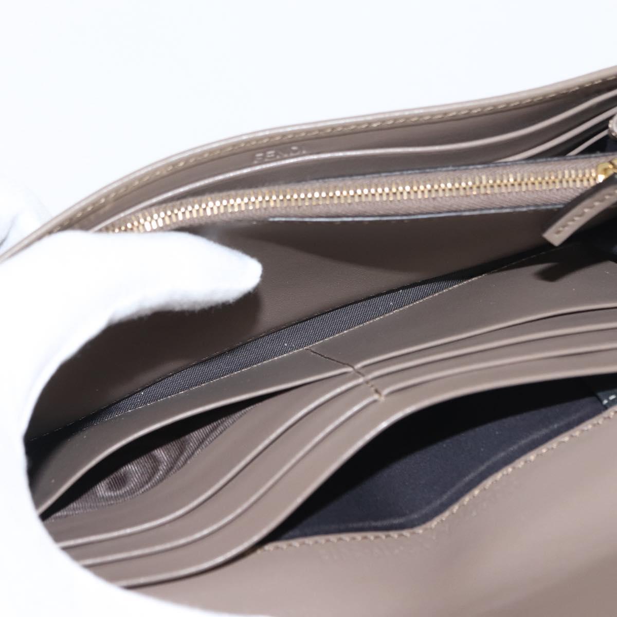 FENDI Long Wallet Leather Beige Gold Auth 148475