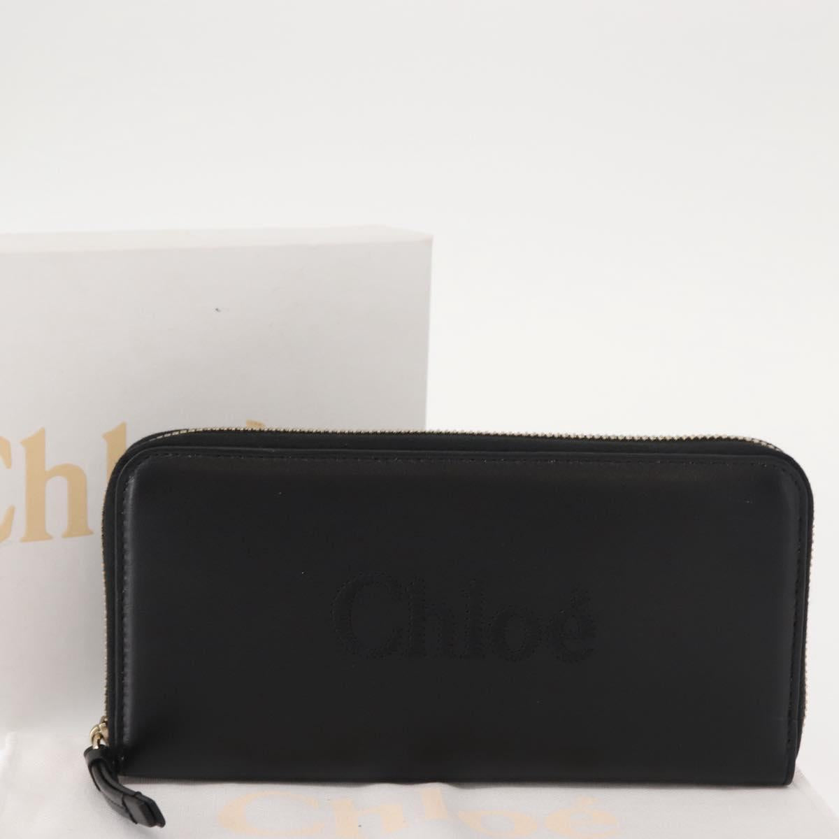 Chloe Sense Wallet Leather Black Auth 148478