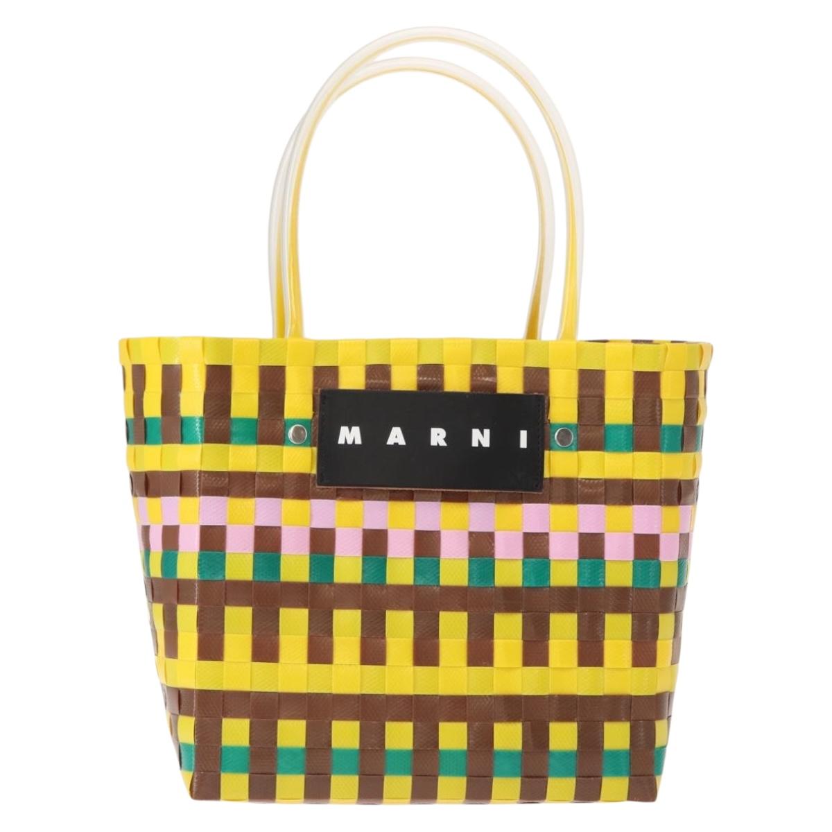 MARNI Flower Cafe Basket Hand Bag Leather Multicolor Auth 148485
