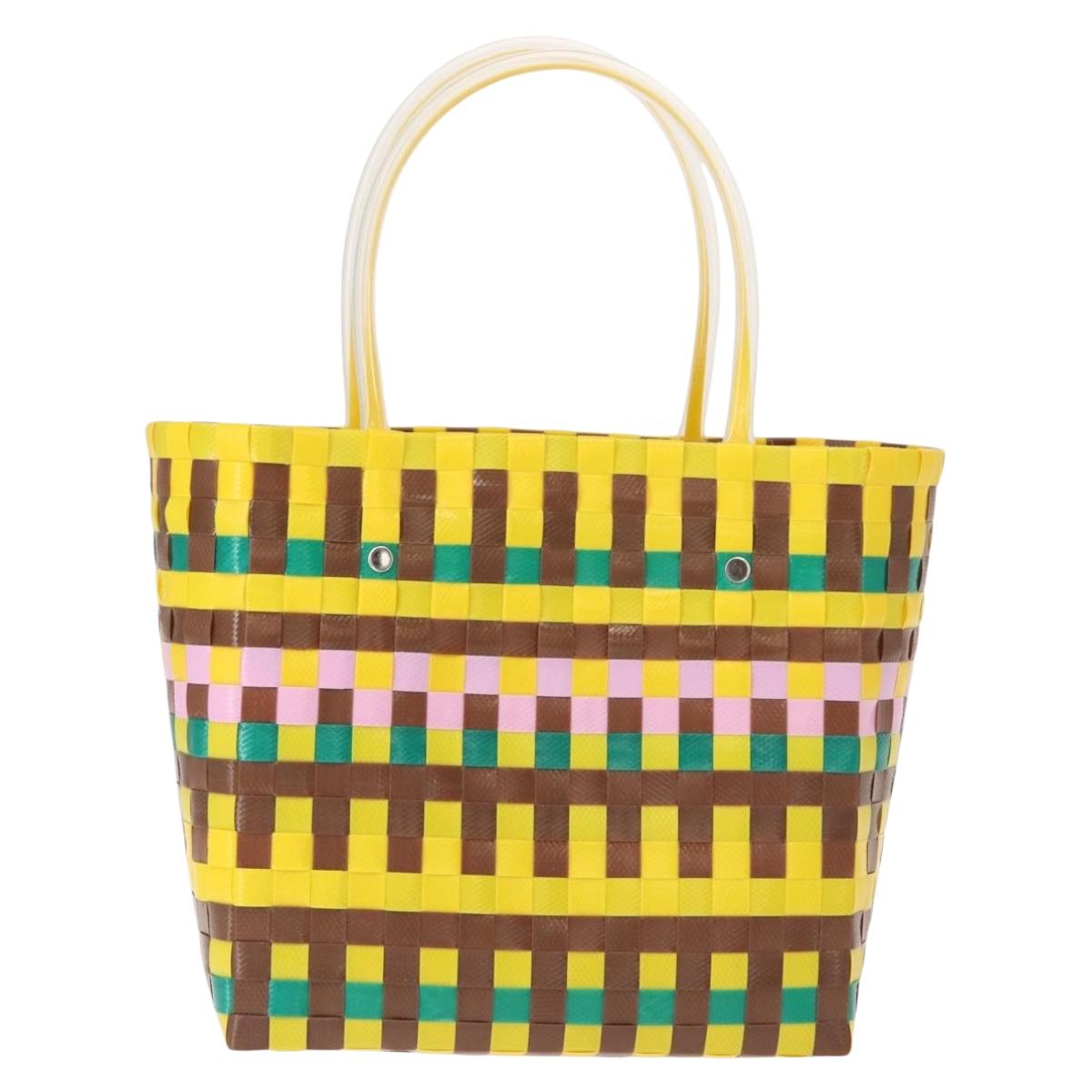 MARNI Flower Cafe Basket Hand Bag Leather Multicolor Auth 148485