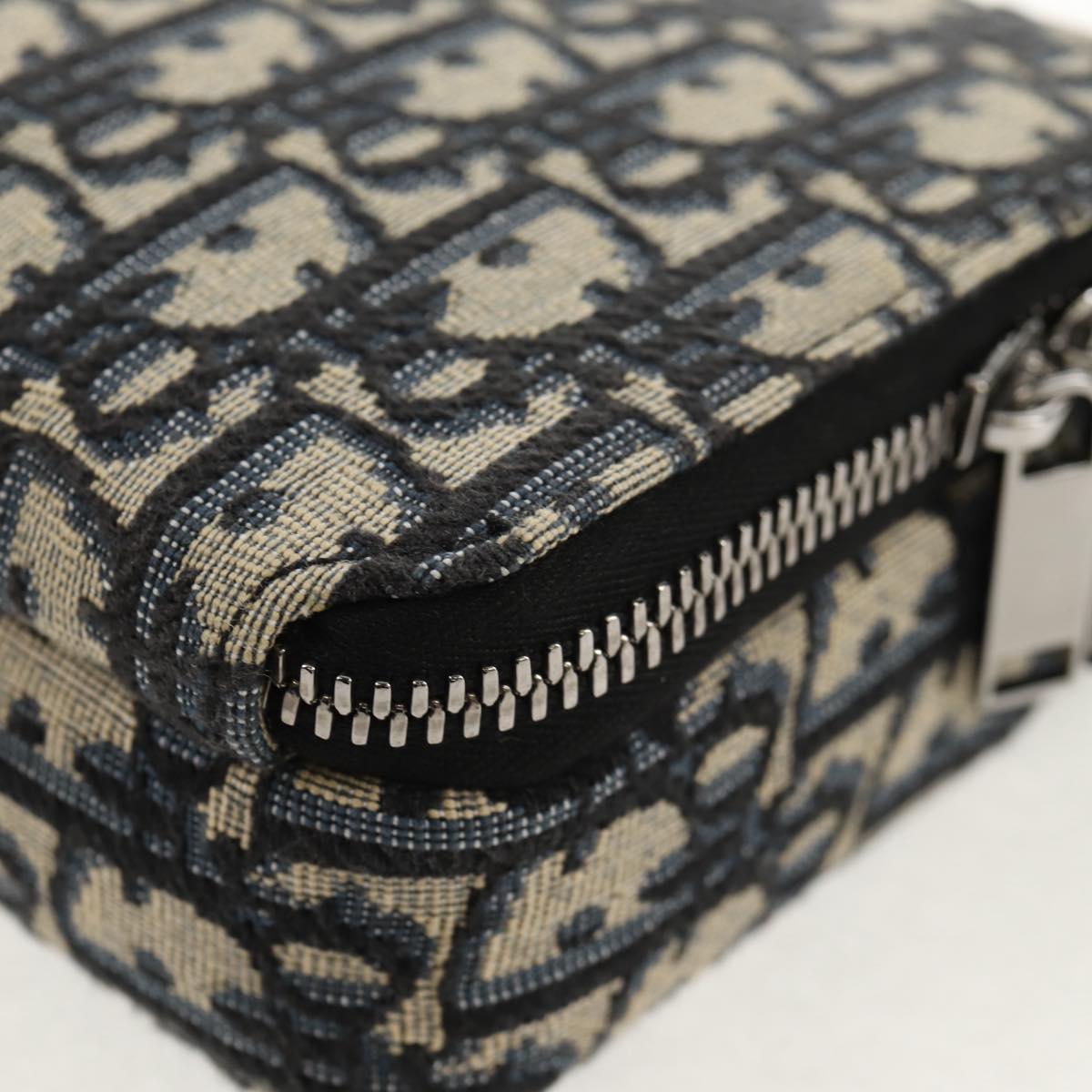 Christian Dior Trotter Canvas Oblique Shoulder Bag Navy Silver Auth 148526M