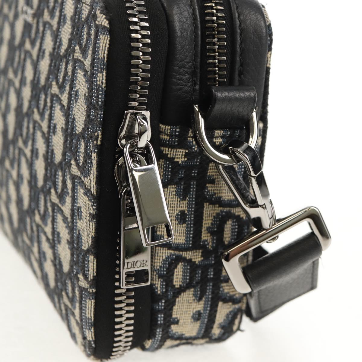 Christian Dior Trotter Canvas Oblique Shoulder Bag Navy Silver Auth 148526SAM