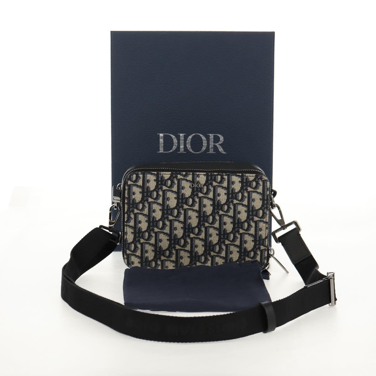 Christian Dior Trotter Canvas Oblique Shoulder Bag Navy Silver Auth 148526SAM